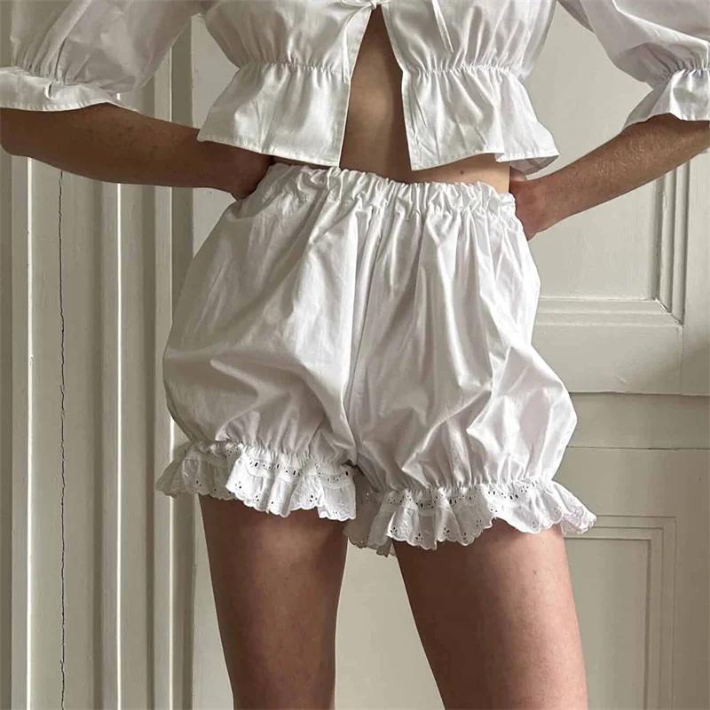 Lamuusaa White Bloomers Ruffle Hem Bottoms  ָ..