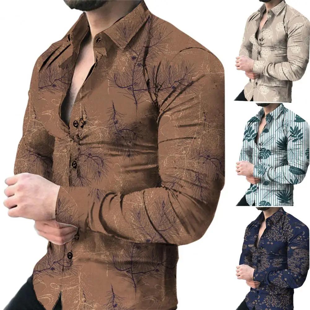 Men Shirt Cardigan Slim Buttons Lightweight Printi..