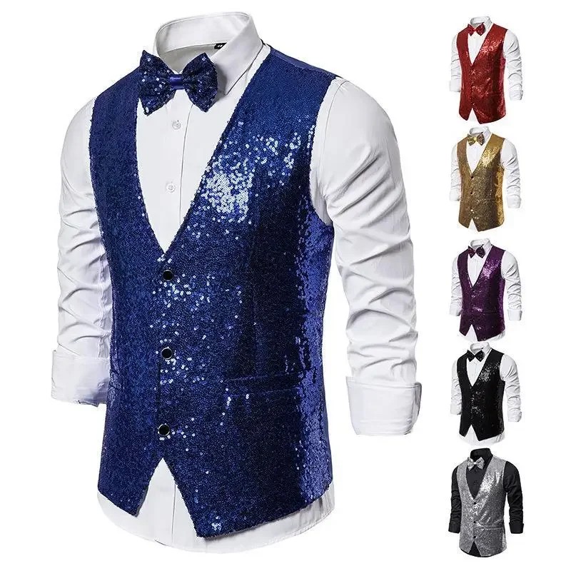 Men`s Stage Performance Vest Small Sequins Vest Fo..