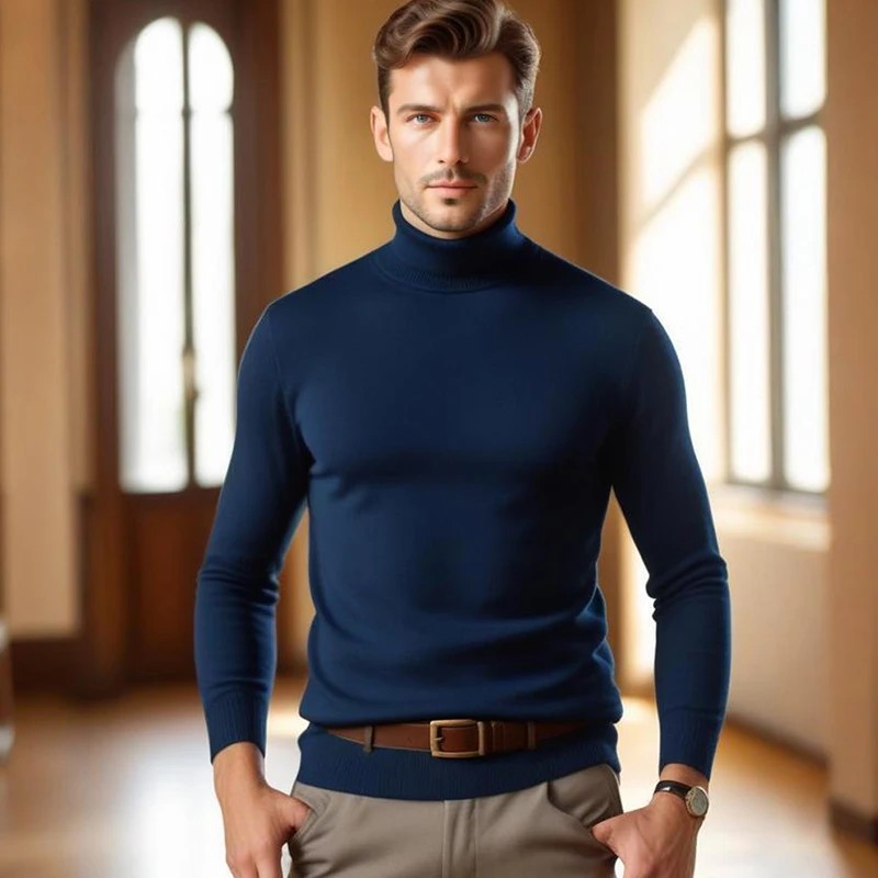 Soft Cashmere Sweater Men`s Clothes Turtleneck Pul..