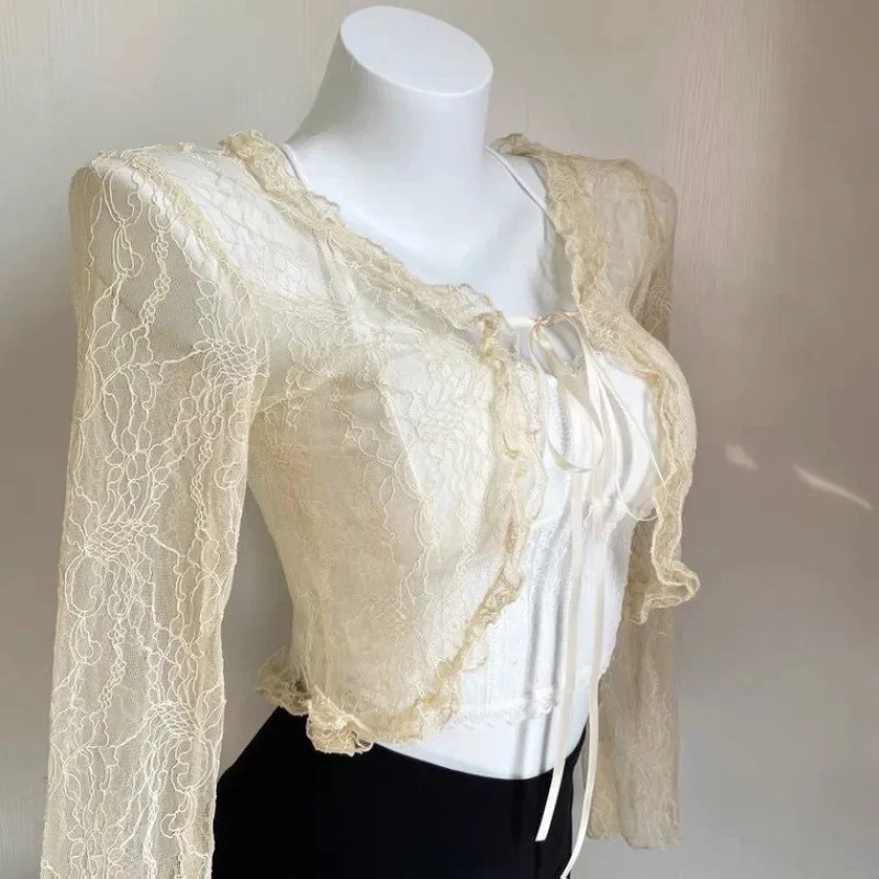 Sweet Summer Lace Short Open Cardigan Women`s Thin..