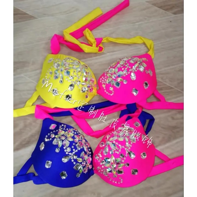 customized belly dance bra color blocked and shiny sa..