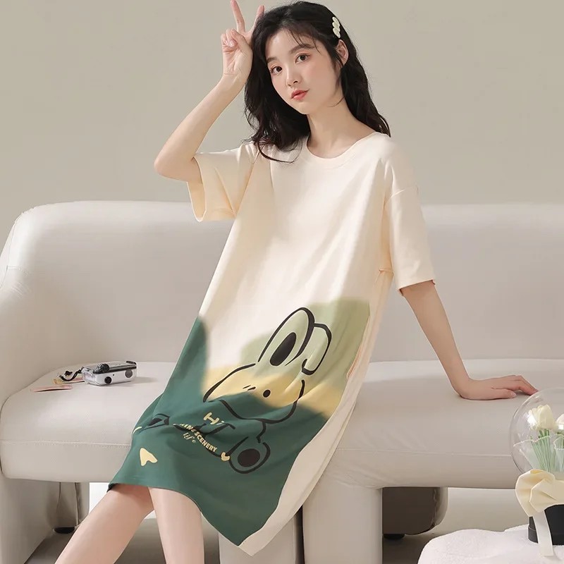 Summer Women`s Short Sleeve Sleep Dress Cartoon Lo..